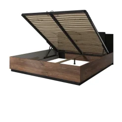 Garnero Arredamenti Letti Matrimoniali|Letti Matrimoniali-Letto matrimoniale 160x200cm con rete contenitore quercia scuro nero Vulcano Noce