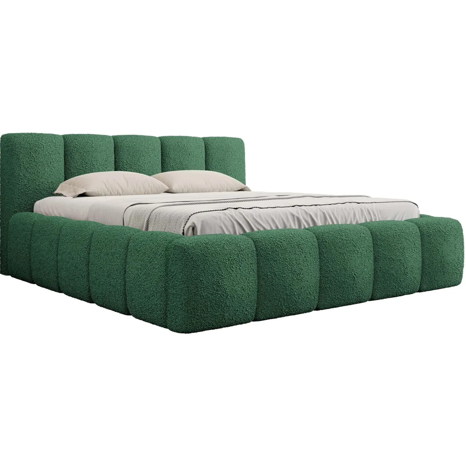 Garnero Arredamenti Letti Matrimoniali|Letti Matrimoniali-Letto matrimoniale 160x200cm con rete contenitore imbottito tessuto bouclé verde Aluna Tessuto Abriamo Verde
