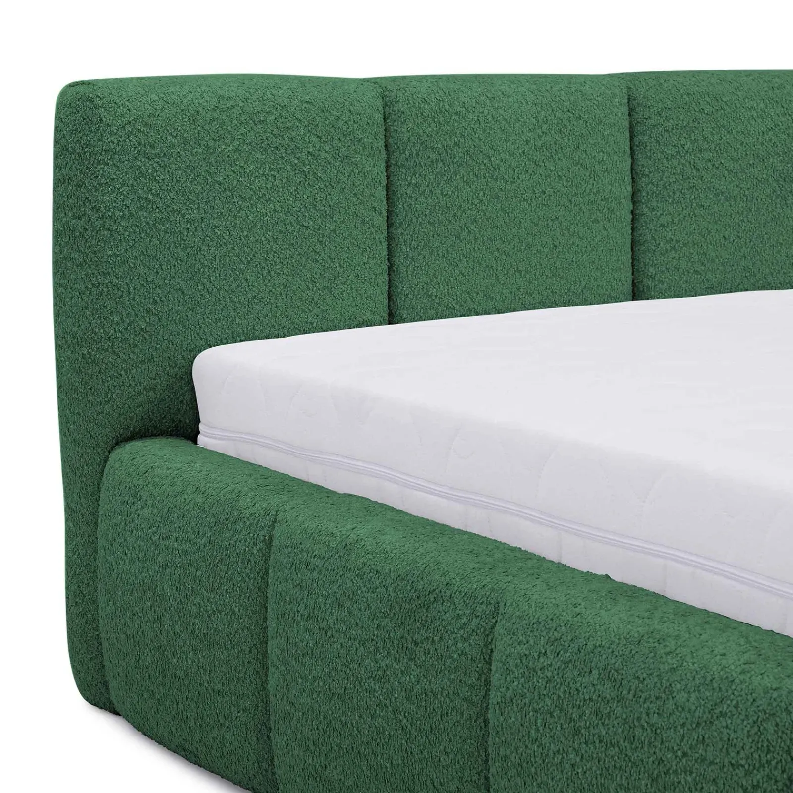 Garnero Arredamenti Letti Matrimoniali|Letti Matrimoniali-Letto matrimoniale 160x200cm con rete contenitore imbottito tessuto bouclé verde Aluna Tessuto Abriamo Verde