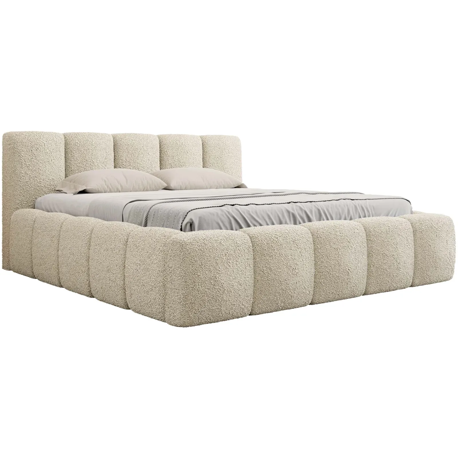 Garnero Arredamenti Letti Matrimoniali|Letti Matrimoniali-Letto matrimoniale 160x200cm con rete contenitore imbottito tessuto bouclé beige Aluna Tessuto Abriamo Beige