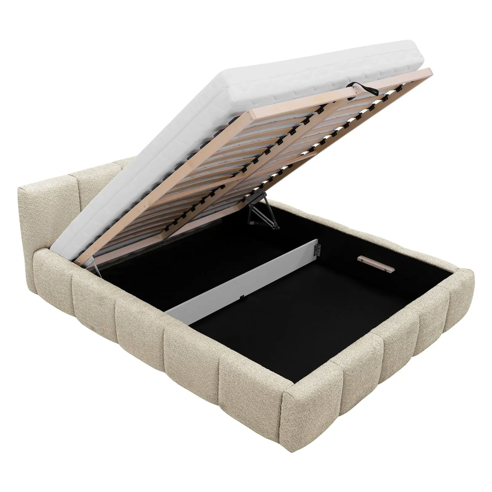 Garnero Arredamenti Letti Matrimoniali|Letti Matrimoniali-Letto matrimoniale 160x200cm con rete contenitore imbottito tessuto bouclé beige Aluna Tessuto Abriamo Beige