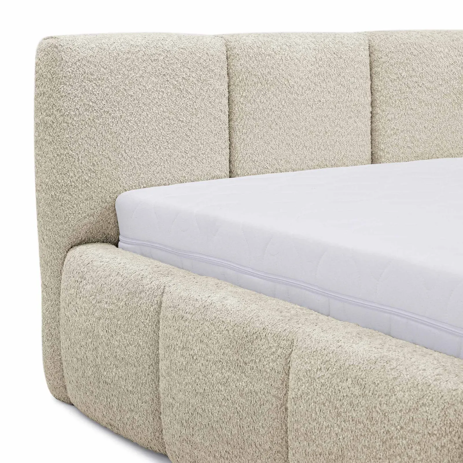 Garnero Arredamenti Letti Matrimoniali|Letti Matrimoniali-Letto matrimoniale 160x200cm con rete contenitore imbottito tessuto bouclé beige Aluna Tessuto Abriamo Beige