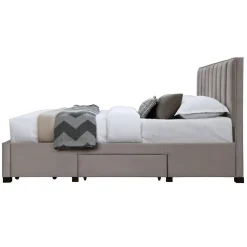 Garnero Arredamenti Letti Matrimoniali|Letti Matrimoniali-Letto matrimoniale 160x200cm imbottito con cassettoni Lux Beige