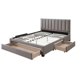 Garnero Arredamenti Letti Matrimoniali|Letti Matrimoniali-Letto matrimoniale 160x200cm imbottito con cassettoni Lux Beige