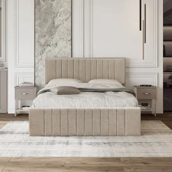 Garnero Arredamenti Letti Matrimoniali|Letti Matrimoniali-Letto matrimoniale 160x200cm imbottito con contenitore beige Emporio