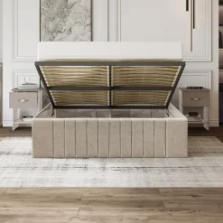 Garnero Arredamenti Letti Matrimoniali|Letti Matrimoniali-Letto matrimoniale 160x200cm imbottito con contenitore beige Emporio