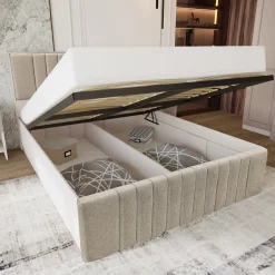 Garnero Arredamenti Letti Matrimoniali|Letti Matrimoniali-Letto matrimoniale 160x200cm imbottito con contenitore beige Emporio