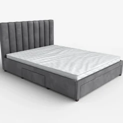 Garnero Arredamenti Letti Matrimoniali|Letti Matrimoniali-Letto matrimoniale 160x200cm imbottito con cassettoni in velluto Lux Grigio