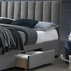 Garnero Arredamenti Letti Matrimoniali|Letti Matrimoniali-Letto matrimoniale 160x200cm imbottito con cassettoni in velluto Lux Grigio