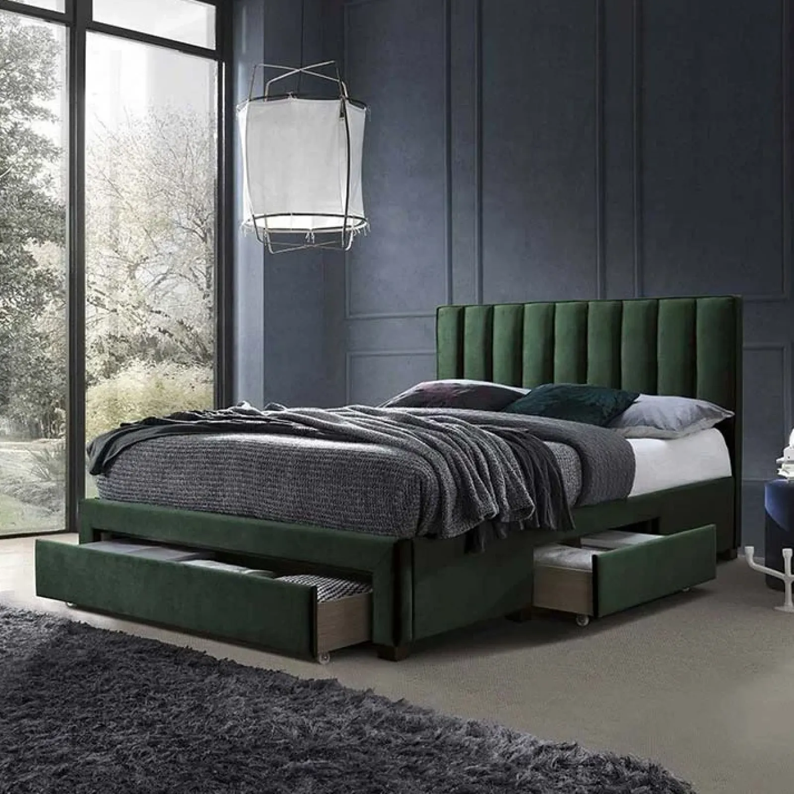 Garnero Arredamenti Letti Matrimoniali|Letti Matrimoniali-Letto matrimoniale 160x200cm imbottito con cassettoni Lux Verde