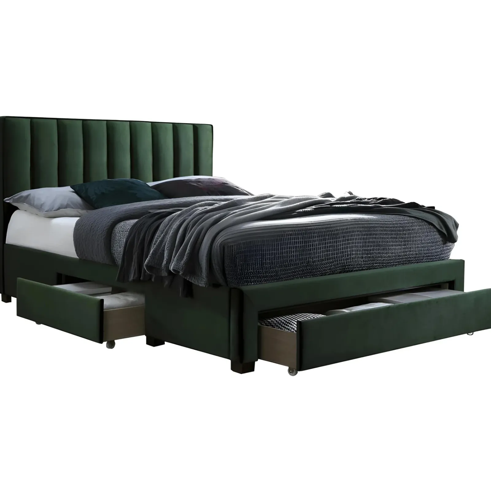 Garnero Arredamenti Letti Matrimoniali|Letti Matrimoniali-Letto matrimoniale 160x200cm imbottito con cassettoni Lux Verde