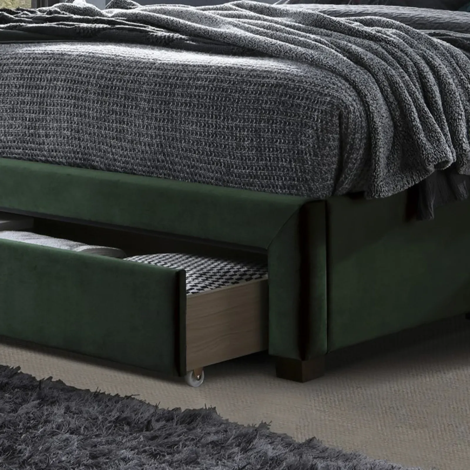 Garnero Arredamenti Letti Matrimoniali|Letti Matrimoniali-Letto matrimoniale 160x200cm imbottito con cassettoni Lux Verde