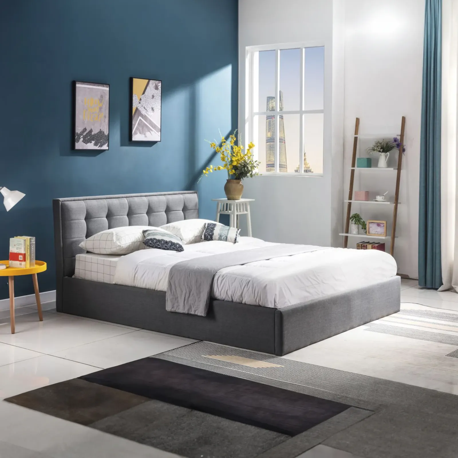 Garnero Arredamenti Letti Matrimoniali|Letti Matrimoniali-Letto matrimoniale 160x200cm in tessuto contenitore grigio Foser Gihome®