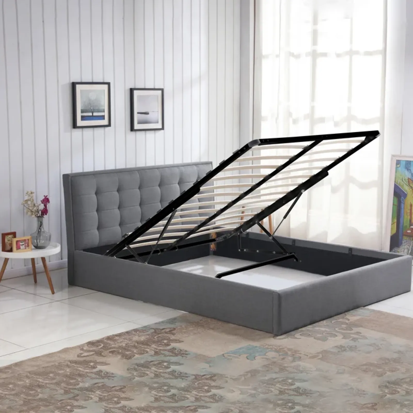 Garnero Arredamenti Letti Matrimoniali|Letti Matrimoniali-Letto matrimoniale 160x200cm in tessuto contenitore grigio Foser Gihome®