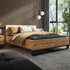 Garnero Arredamenti Letti Matrimoniali|Letti Matrimoniali-Letto matrimoniale 160x200cm rovere metallo nero industrial Petra