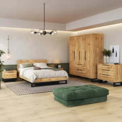 Garnero Arredamenti Letti Matrimoniali|Letti Matrimoniali-Letto matrimoniale 160x200cm rovere metallo nero industrial Petra