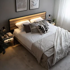 Garnero Arredamenti Letti Oversize-Letto oversize contenitore 180x200cm con LED e presa USB-C grigio nero rovere Luna