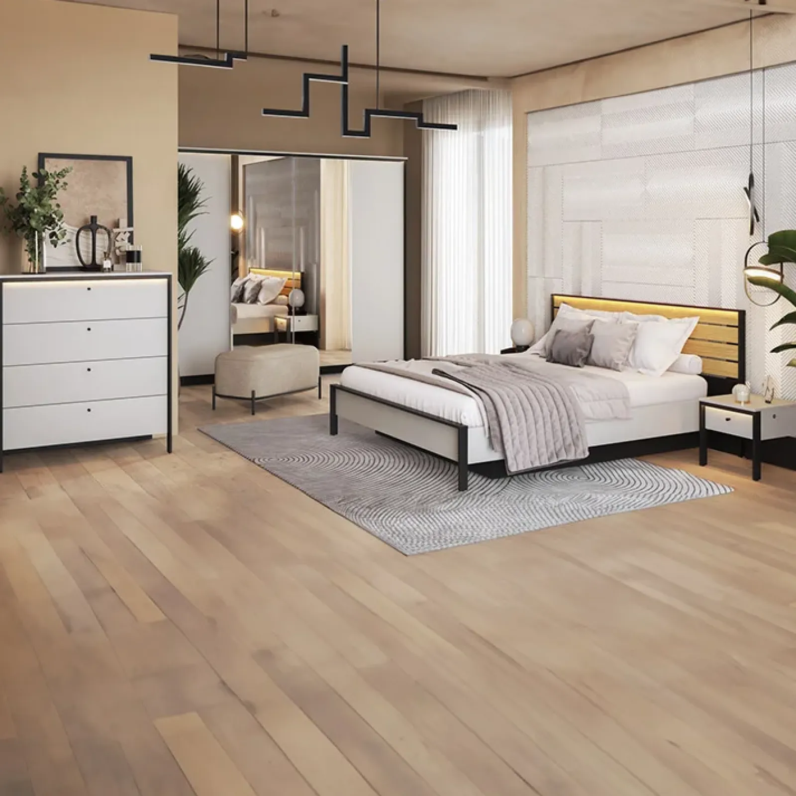 Garnero Arredamenti Letti Oversize-Letto oversize contenitore 180x200cm con LED e presa USB-C grigio nero rovere Luna