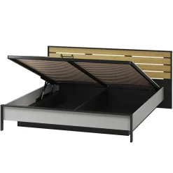 Garnero Arredamenti Letti Oversize-Letto oversize contenitore 180x200cm con LED e presa USB-C grigio nero rovere Luna