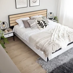 Garnero Arredamenti Letti Oversize-Letto oversize contenitore 180x200cm con LED e presa USB-C grigio nero rovere Luna