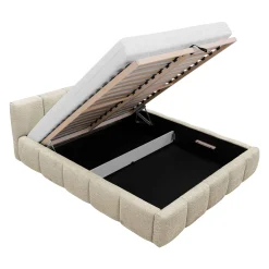 Garnero Arredamenti Letti Oversize-Letto oversize 180x200cm con rete contenitore imbottito tessuto bouclé beige Aluna Tessuto Abriamo Beige