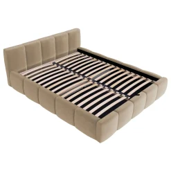 Garnero Arredamenti Letti Oversize-Letto oversize 180x200cm con rete contenitore imbottito beige scuro Aluna Tessuto Paros Beige Scuro