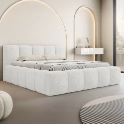 Garnero Arredamenti Letti Oversize-Letto oversize 180x200cm con rete contenitore imbottito tessuto bouclé bianco Aluna Tessuto Abriamo Bianco