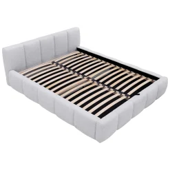 Garnero Arredamenti Letti Oversize-Letto oversize 180x200cm con rete contenitore imbottito tessuto bouclé bianco Aluna Tessuto Abriamo Bianco