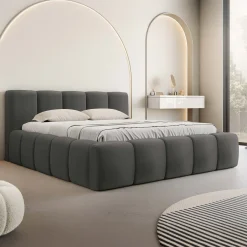 Garnero Arredamenti Letti Oversize-Letto oversize 180x200cm con rete contenitore imbottito grigio scuro Aluna Tessuto Kronos Grigio Scuro