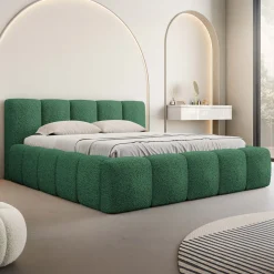 Garnero Arredamenti Letti Oversize-Letto oversize 180x200cm con rete contenitore imbottito tessuto bouclé verde Aluna Tessuto Abriamo Verde