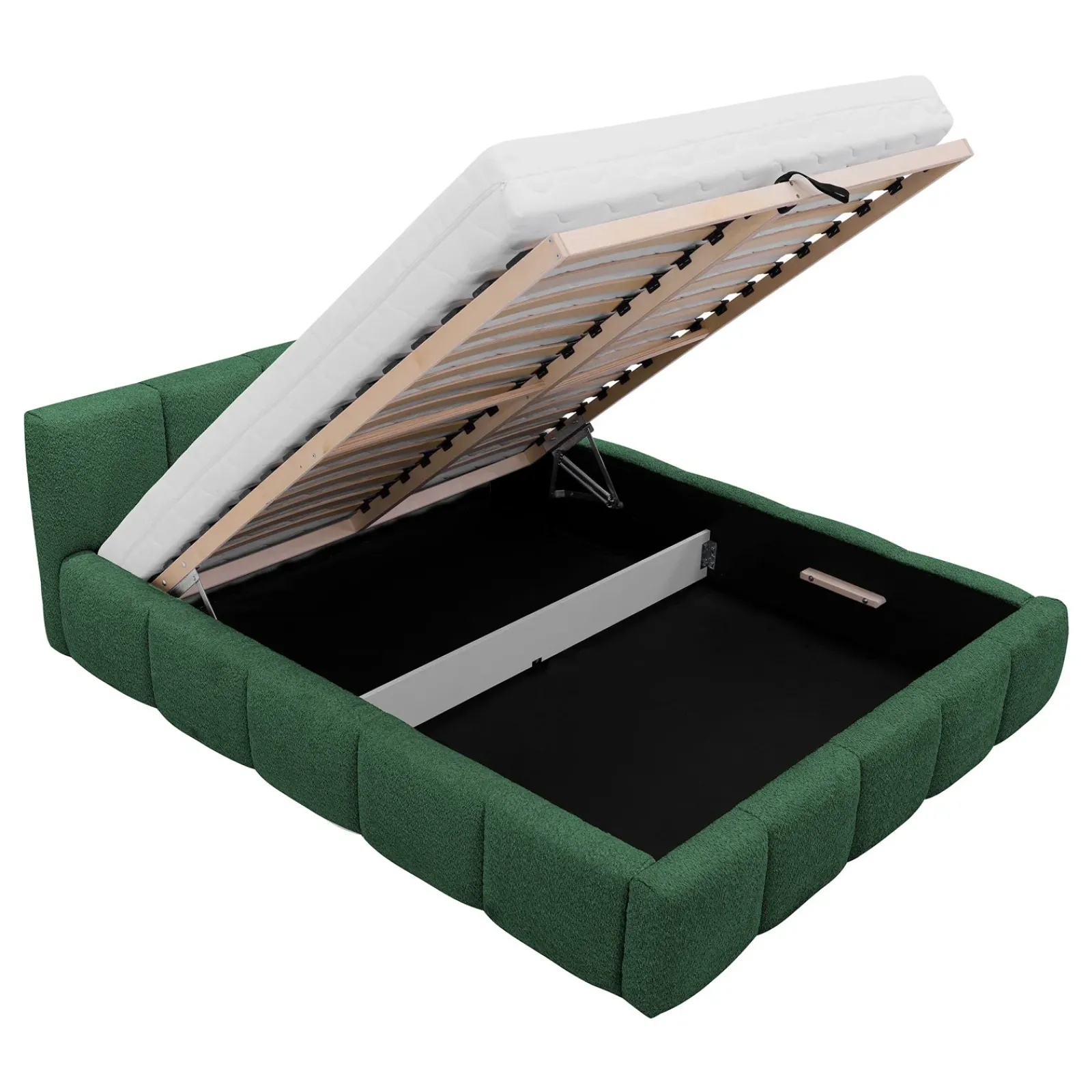 Garnero Arredamenti Letti Oversize-Letto oversize 180x200cm con rete contenitore imbottito tessuto bouclé verde Aluna Tessuto Abriamo Verde