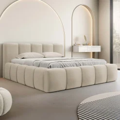 Garnero Arredamenti Letti Oversize-Letto oversize 180x200cm con rete contenitore imbottito beige Aluna Tessuto Paros Beige