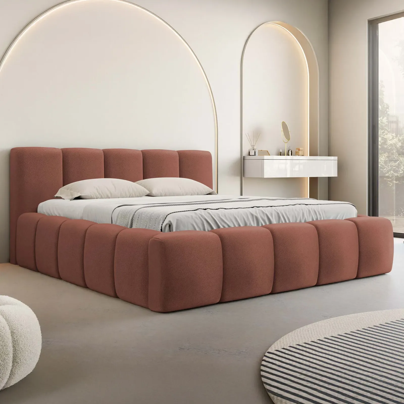 Garnero Arredamenti Letti Oversize-Letto oversize 180x200cm con rete contenitore imbottito rosso mattone Aluna Tessuto Kronos Rosso Mattone