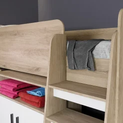 Garnero Arredamenti Letti Per Cameretta|Letti Per Bambini E Ragazzi-Letto singolo 90x200cm a soppalco rovere sonoma bianco opaco Erick