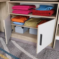 Garnero Arredamenti Letti Per Cameretta|Letti Per Bambini E Ragazzi-Letto singolo 90x200cm a soppalco rovere sonoma bianco opaco Erick