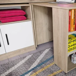 Garnero Arredamenti Letti Per Cameretta|Letti Per Bambini E Ragazzi-Letto singolo 90x200cm a soppalco rovere sonoma bianco opaco Erick