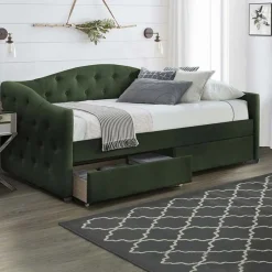 Garnero Arredamenti Letti Singoli|Letti Per Bambini E Ragazzi-Letto singolo 90x200cm con cassetti in velluto Epic Verde