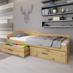 Garnero Arredamenti Letti Singoli|Letti Per Bambini E Ragazzi-Letto singolo 90x200cm con cassettoni Beccaria Rovere Rustico