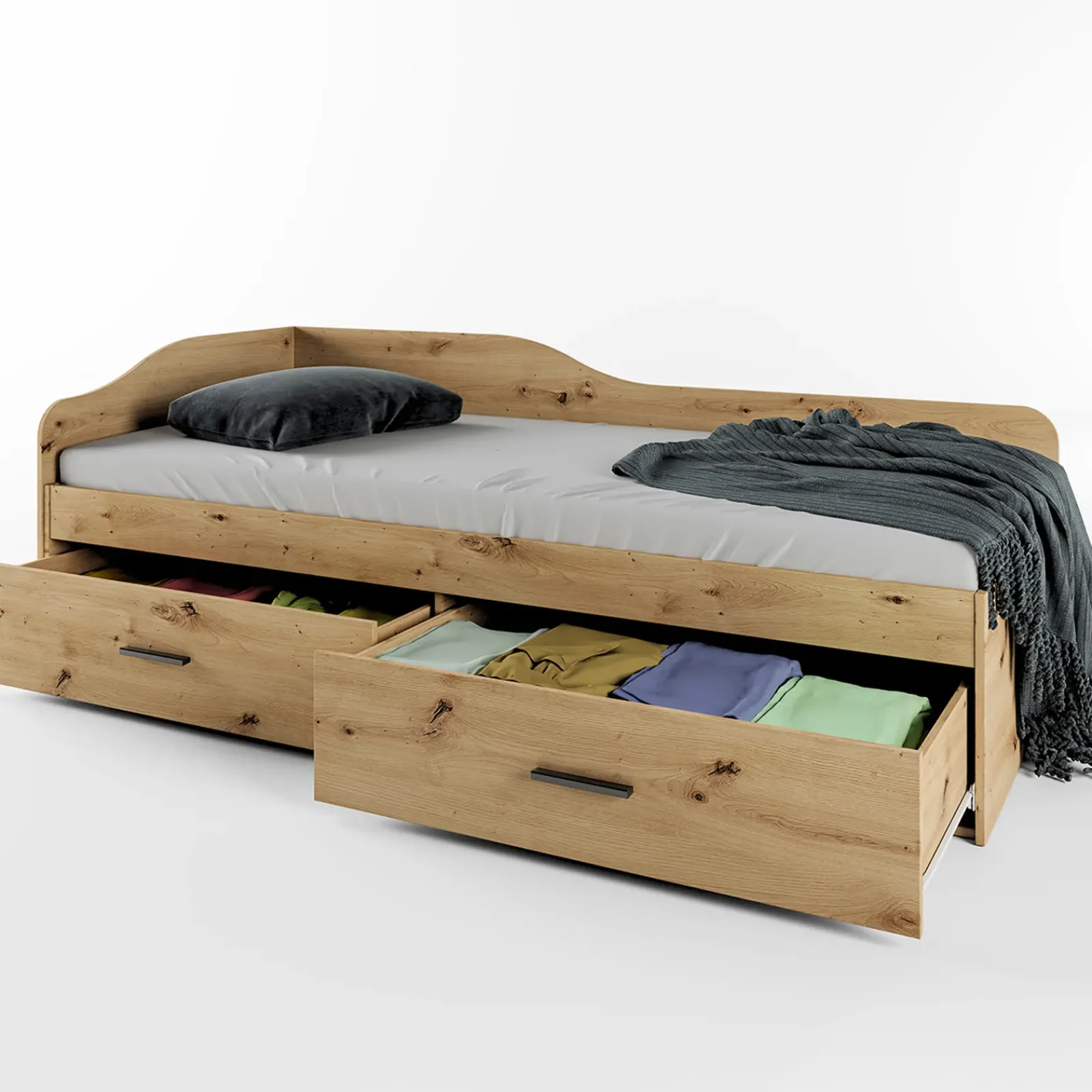 Garnero Arredamenti Letti Singoli|Letti Per Bambini E Ragazzi-Letto singolo 90x200cm con cassettoni Beccaria Rovere Rustico
