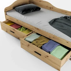 Garnero Arredamenti Letti Singoli|Letti Per Bambini E Ragazzi-Letto singolo 90x200cm con cassettoni Beccaria Rovere Rustico