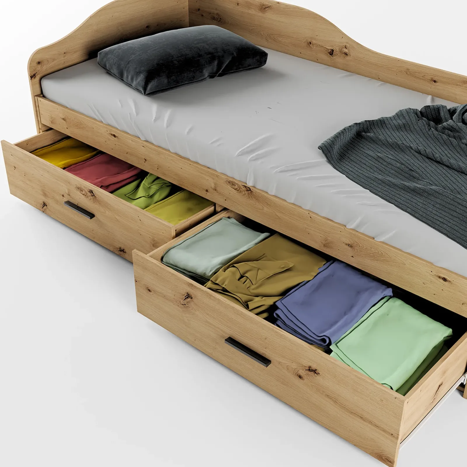 Garnero Arredamenti Letti Singoli|Letti Per Bambini E Ragazzi-Letto singolo 90x200cm con cassettoni Beccaria Rovere Rustico