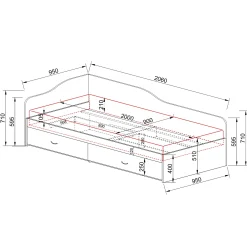 Garnero Arredamenti Letti Singoli|Letti Per Bambini E Ragazzi-Letto singolo 90x200cm con cassettoni Beccaria Rovere Rustico
