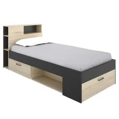 Garnero Arredamenti Letti Per Cameretta|Letti Singoli-Letto singolo 90x190cm con cassettoni e libreria rovere grafite Derby Rovere - Antracite