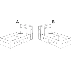 Garnero Arredamenti Letti Per Cameretta|Letti Singoli-Letto singolo 90x190cm con cassettoni e libreria rovere grafite Derby Rovere - Antracite