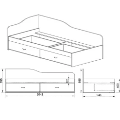 Garnero Arredamenti Letti Singoli|Letti Per Bambini E Ragazzi-Letto singolo 90x200cm con cassettoni sonoma Beccaria Rovere