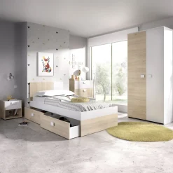 Garnero Arredamenti Letti Per Bambini E Ragazzi|Letti Per Bambini E Ragazzi-Letto singolo 90x190cm con cassettoni estraibili rovere bianco Cairo