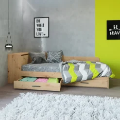 Garnero Arredamenti Letti Singoli|Letti Per Bambini E Ragazzi-Letto singolo 82x190cm con comò e cassettoni Catullo Rovere Rustico