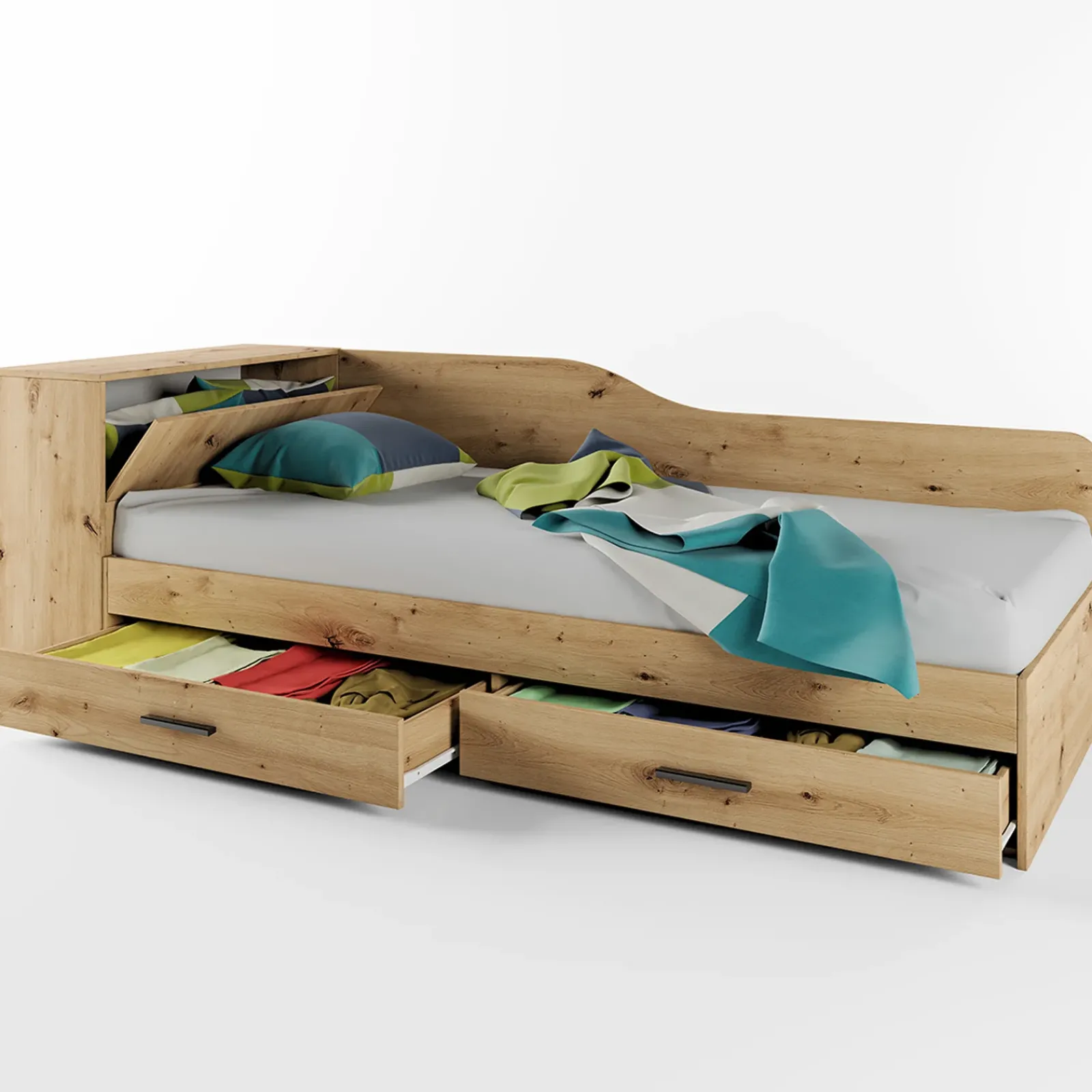 Garnero Arredamenti Letti Singoli|Letti Per Bambini E Ragazzi-Letto singolo 82x190cm con comò e cassettoni Catullo Rovere Rustico