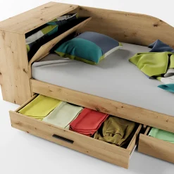 Garnero Arredamenti Letti Singoli|Letti Per Bambini E Ragazzi-Letto singolo 82x190cm con comò e cassettoni Catullo Rovere Rustico