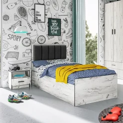 Garnero Arredamenti Letti Singoli|Letti Per Bambini E Ragazzi-Letto singolo 90x200cm contenitore bianco rustico grigio Zadar Bianco Frassinato - Antracite